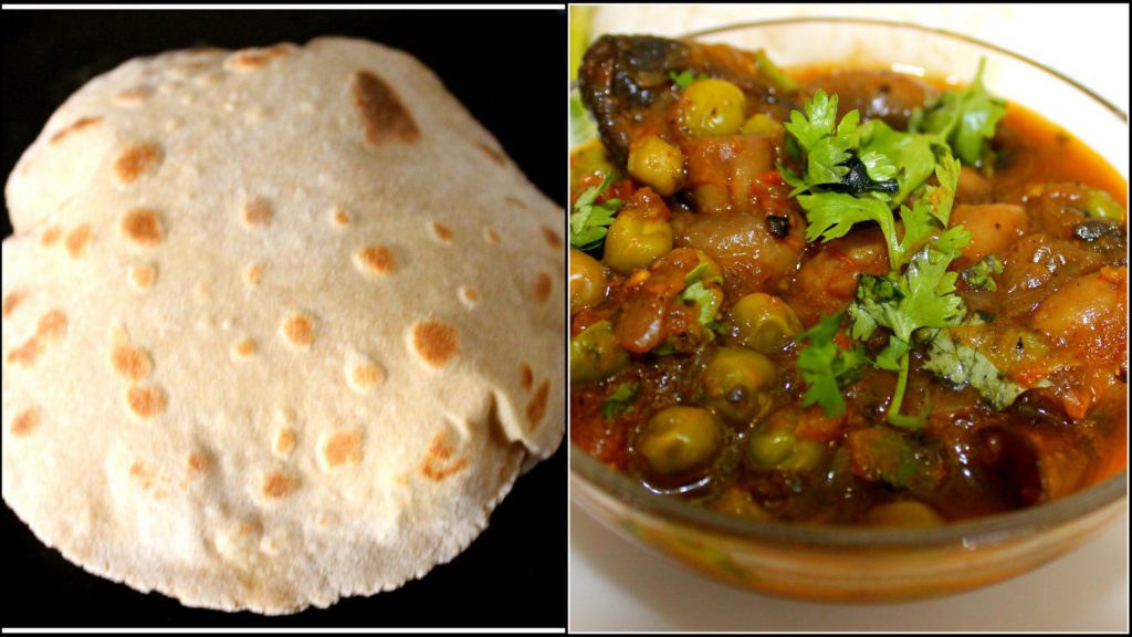 Green peas and Mushroom curry and roti