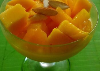 ultra creamy custard with mango slices