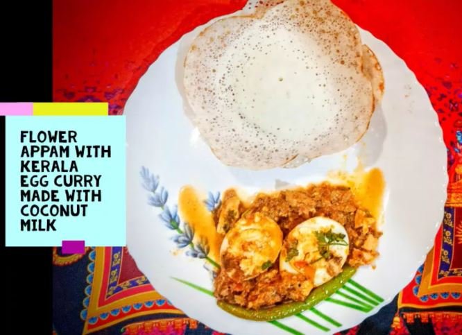 Flower shaped appam with kerala egg curry