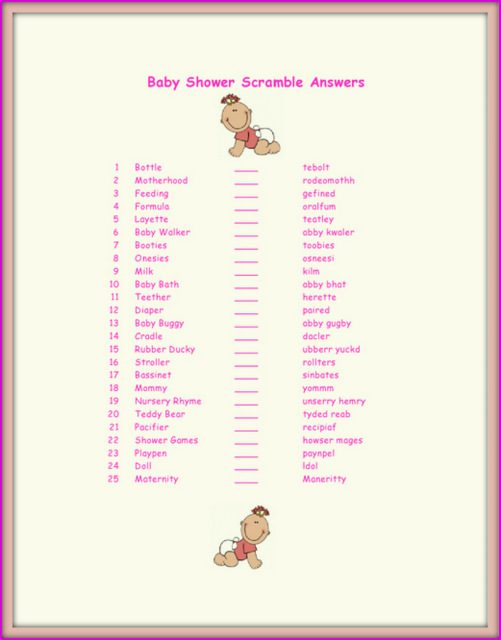 Answers for Baby word scramble
