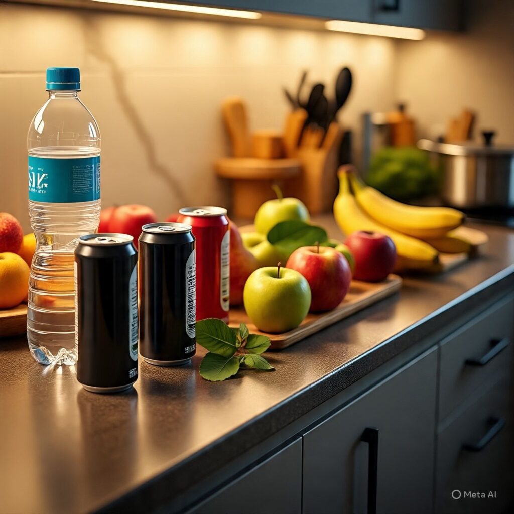 Groceries with energy drinks