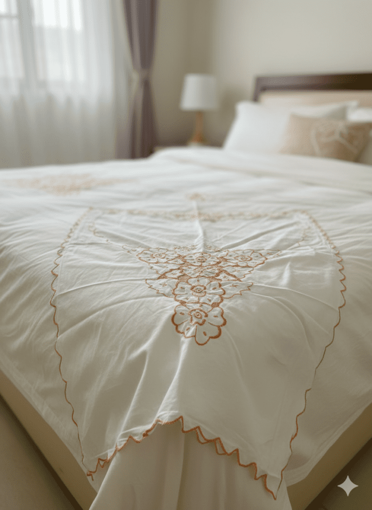 bedcovers with Cutwork that mom bought some 45 years ago