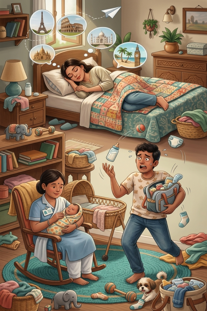 Bahu sleeping peacefully while beta and nanny do night duty